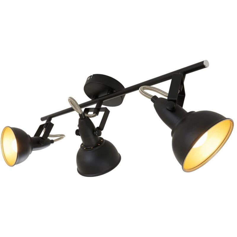 foto del prodotto lampada da soffitto spot orientabile retro 3xe14 40w nero oro metallo briloner