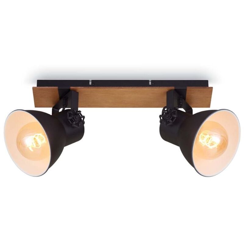 foto del prodotto lampada da soffitto spot vintage 2xe27 40w legno metallo nero opaco brilo ner