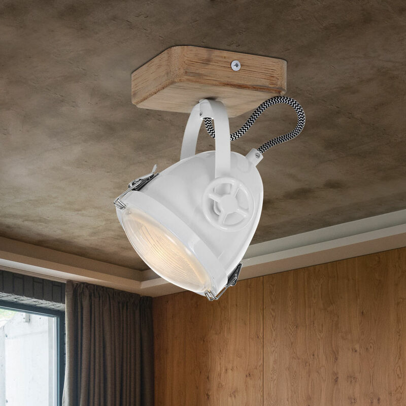 foto del prodotto lampada da soffitto spotlight orientabile lampada da soffitto faretto in legno 1 fiamma bianco, metallo rovere, led 7w 480lm bianco caldo, lxpxh