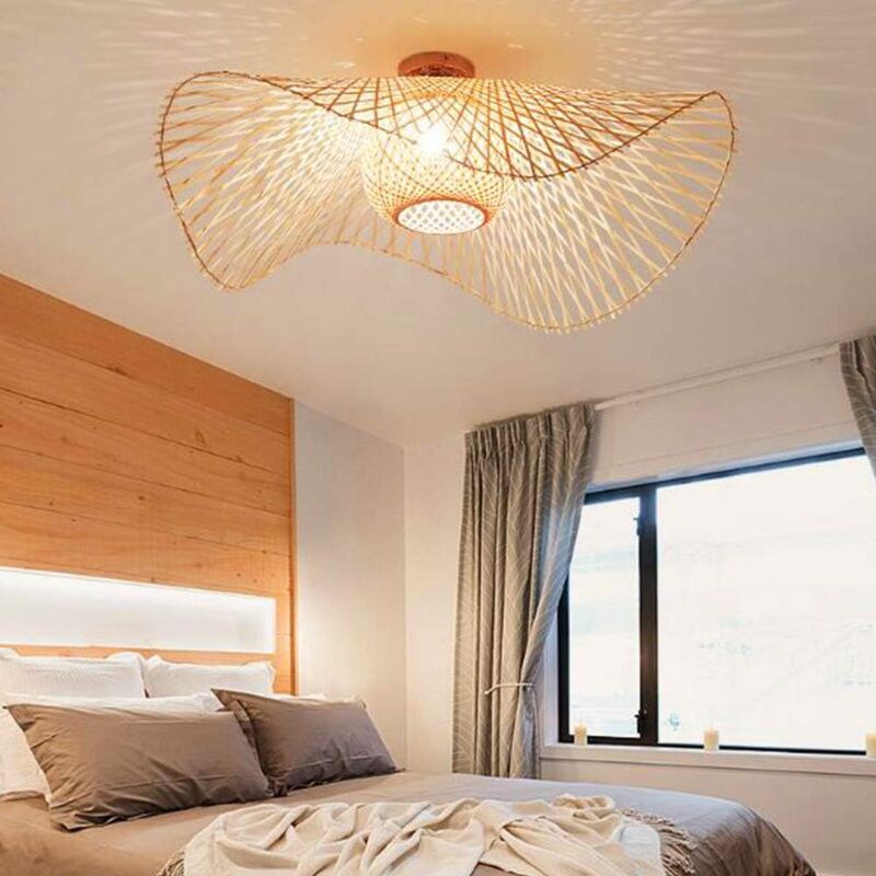 foto del prodotto lampada da soffitto vintage in paglia di bamb , lampada da sala da pranzo, lampada da ingresso in vimini e rattan, lampada a sospensione da cucina in
