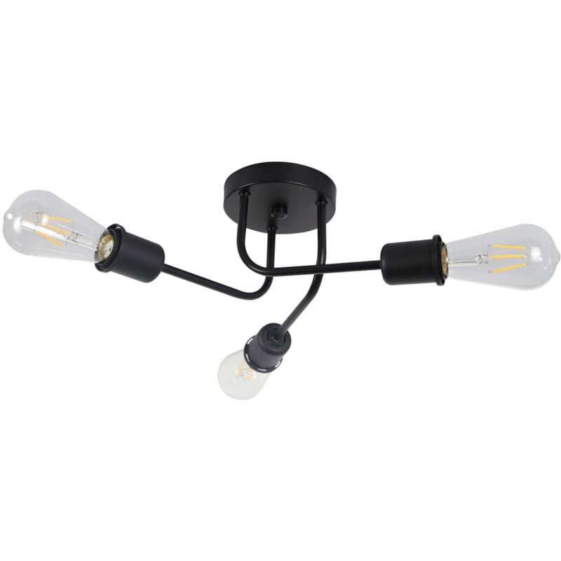 foto del prodotto lampada da soffitto vintage retr lampada da soggiorno nera a 3 fiamme per soggiorno, camera da letto, sala da pranzo, stile rustico industriale