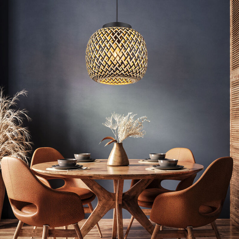 foto del prodotto lampada da soggiorno lampada a sospensione in stile boho lampada da tavolo da pranzo a sospensione in bamb , intrecciata, 1x e27, pxa 30 x 120 cm