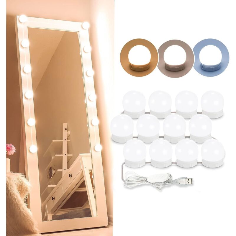 foto del prodotto lampada da specchio, 12 lampadine hollywood set di luci a led dimmerabili lampada per specchio da bagno 3 colori 10 livelli di luminosit con