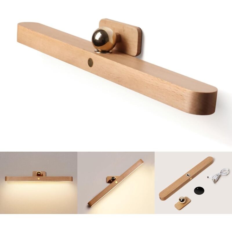 foto del prodotto lampada da specchio a led per bagno, applique in legno da 30 cm con design magnetico, lampada da specchio dimmerabile 4000k, lampada per trucco