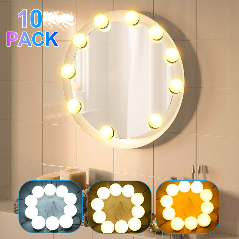 foto del prodotto lampada da specchio per trucco, 10 lampadine per tavolo da trucco usb con interruttore, 3 colori, bianco, con adattatore 10w swanew