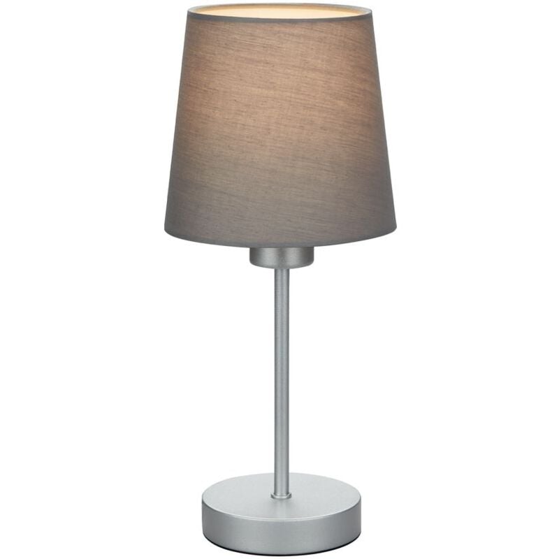 foto del prodotto lampada da tavolo 1xe14 paralume in tessuto grigio argento 25w interruttore a cavo briloner