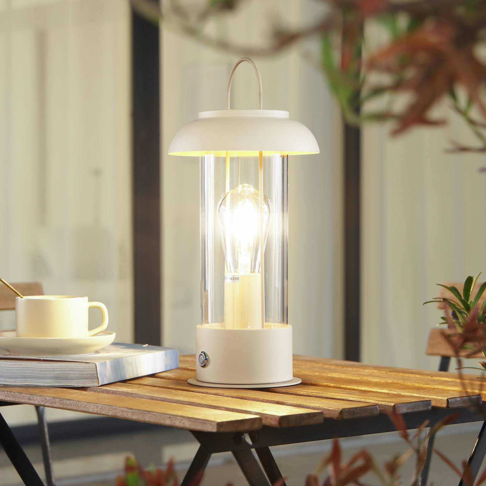foto del prodotto lampada da tavolo a batteria a led yvette di lindby, beige albicocca, ip44,