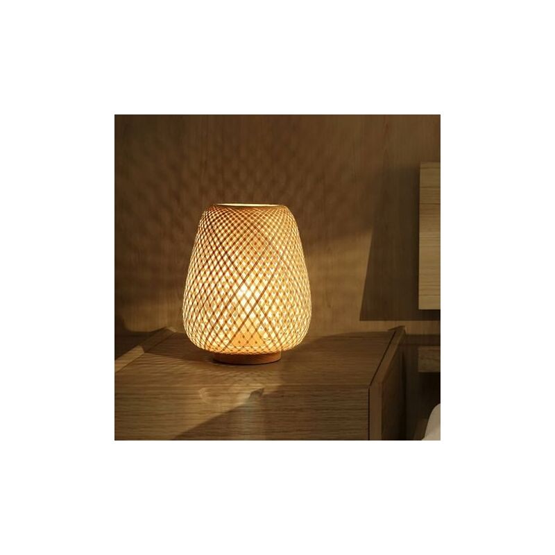 foto del prodotto lampada da tavolo a lanterna in bamb intrecciato, lampada da comodino, stile giapponese, semplice lampada da tavolo decorativa, lampada da scrivania