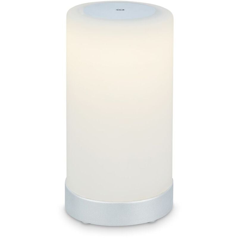 foto del prodotto lampada da tavolo a led a batteria, dimmerabile, vetro lampada da tavolo a led senza fili, funzione touch, 3.300k bianco caldo, cromo bianco opaco,