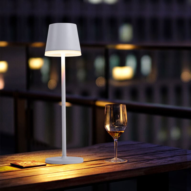 foto del prodotto lampada da tavolo a led a luce solare per esterni lampada da giardino per patio, metallo bianco satinato, batteria antispruzzo, 50lm bianco caldo, h