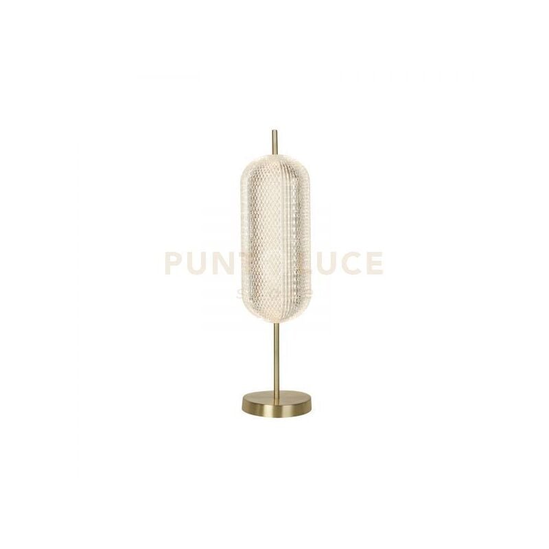 foto del prodotto lampada da tavolo a led capsule, metallo ottone satinato e paralume in acrilico