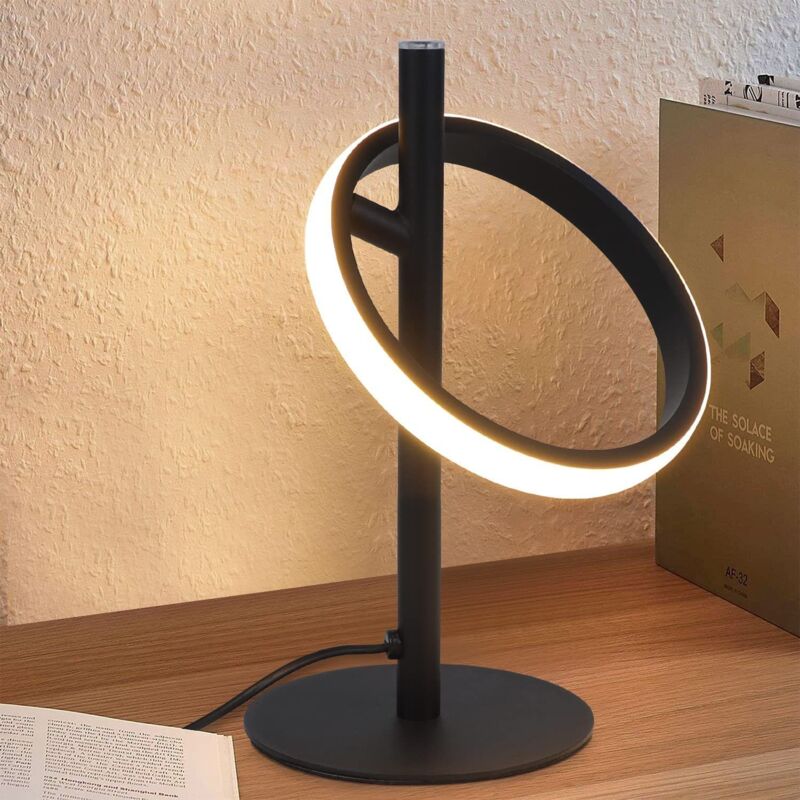foto del prodotto lampada da tavolo a led, dimmerabile al tocco, lampada da comodino nera con anelli rotanti, 6 w, bianco caldo 3000 k, per camera da letto, soggiorno,