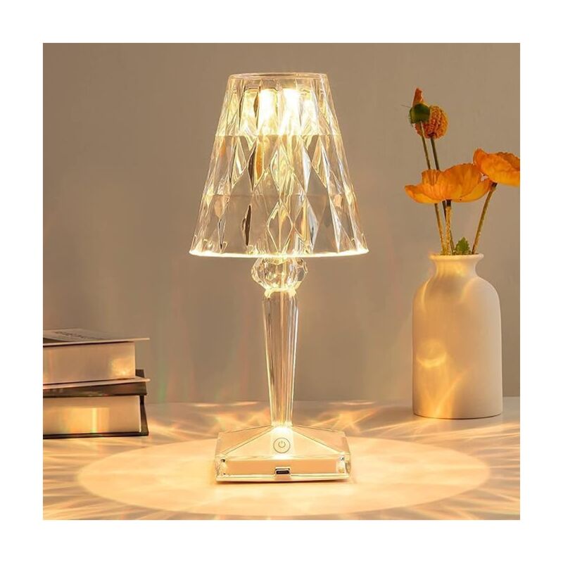 foto del prodotto lampada da tavolo a led in cristallo, lampada da tavolo in cristallo diamantato, 3 colori cangianti, controllo touch, con cavo usb