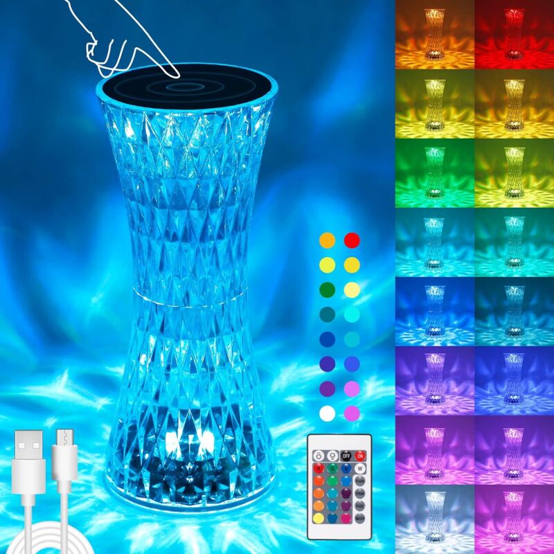 foto del prodotto lampada da tavolo a led in cristallo, moderna lampada da comodino dimmerabile touch wireless con telecomando, 16 colori e 4 modalit , lampada da