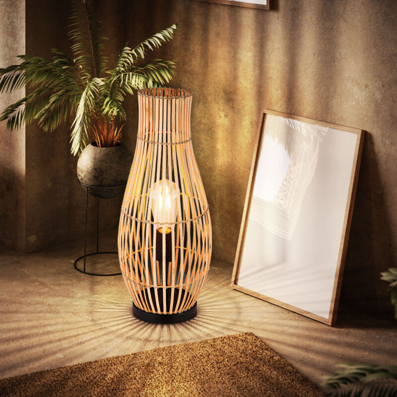 foto del prodotto lampada da tavolo a led lampada da tavolo in bamb lampada laterale in vimini naturale lampada boho in legno, metallo nero, 7w 720lm bianco caldo,