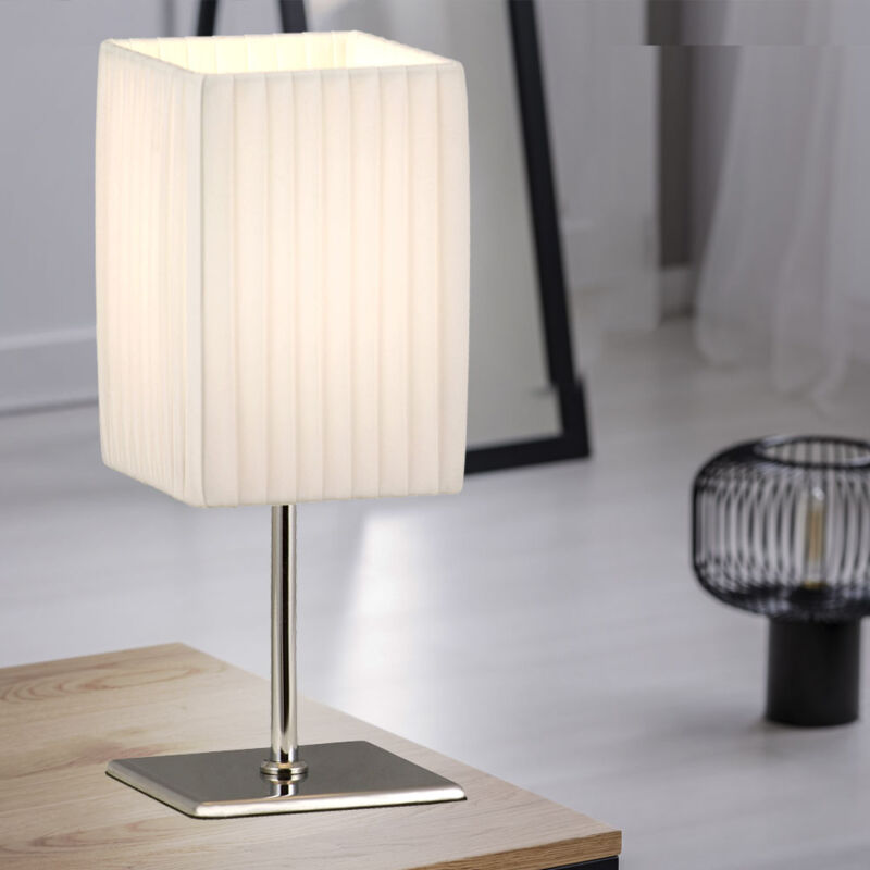foto del prodotto lampada da tavolo a led lampada laterale in tessuto lampada da comodino cromata paralume in tessuto per camera da letto, 3w 250lm bianco caldo, lxlxh