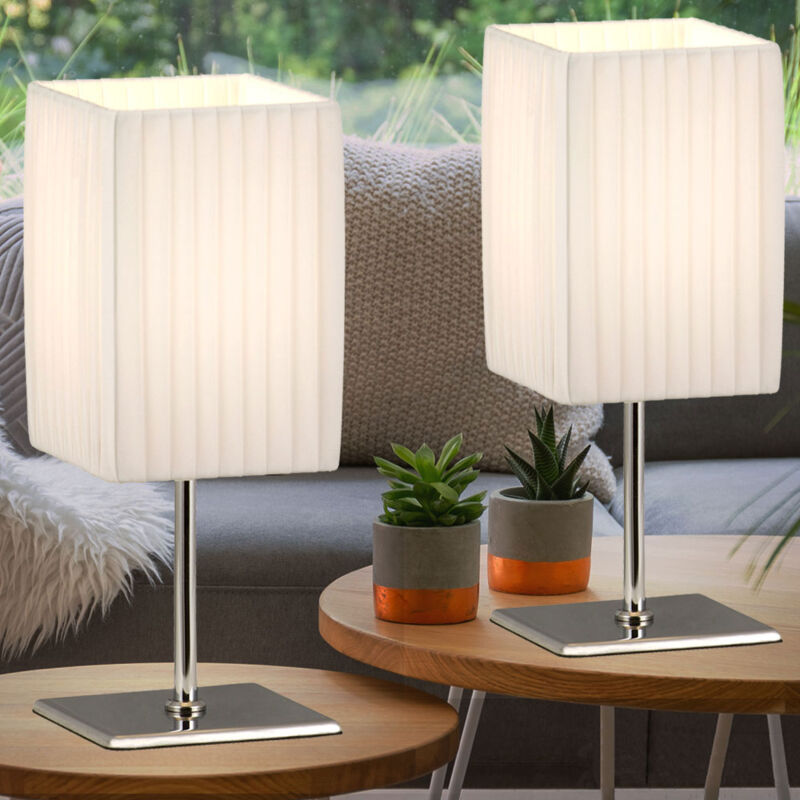 foto del prodotto lampada da tavolo a led lampada laterale in tessuto lampada da comodino cromata paralume in tessuto per camera da letto, 3w 250lm bianco caldo, lxpxa
