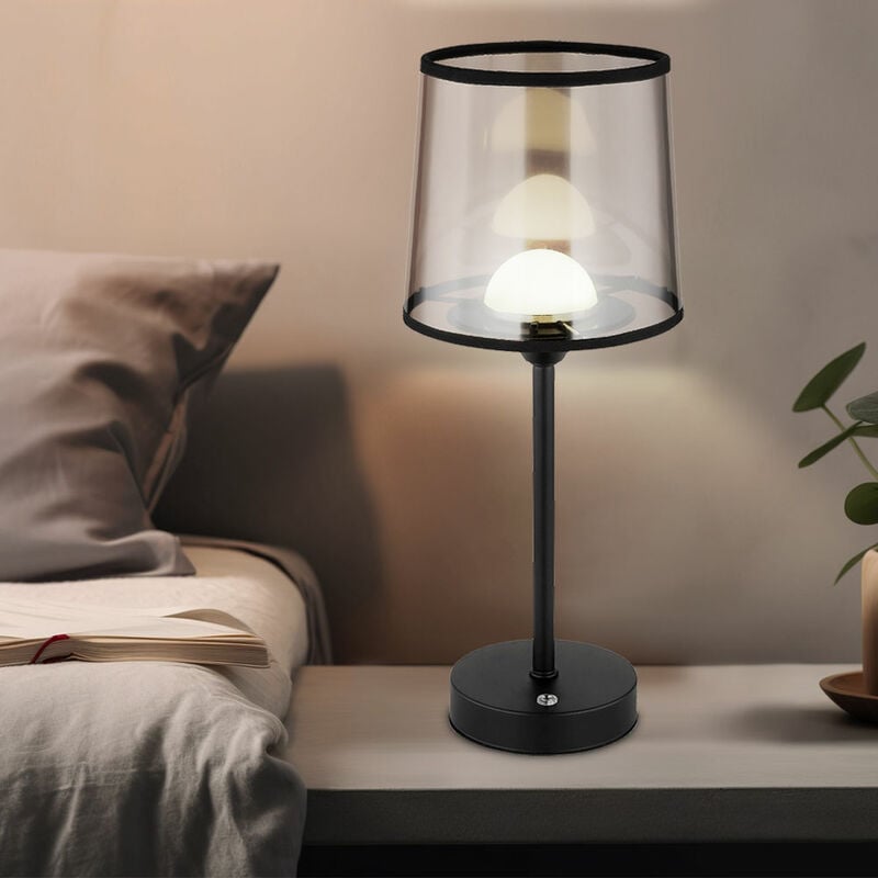 foto del prodotto lampada da tavolo a led lampada laterale touch dimmer lampada da tavolo lampada da comodino nero, metallo tessuto color fumo, batteria usb cct