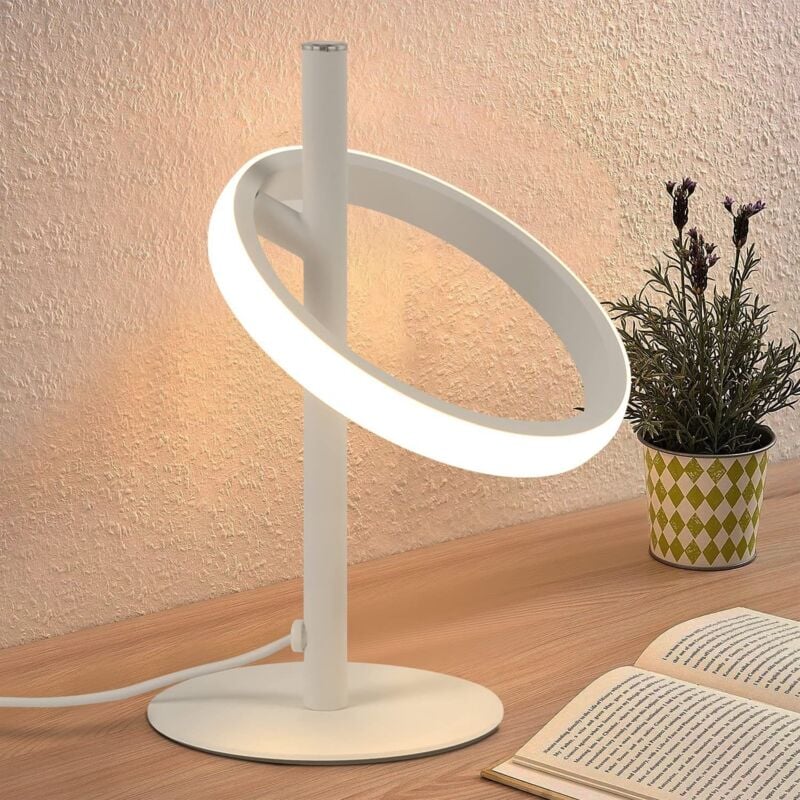 foto del prodotto lampada da tavolo a led moderna lampada da comodino a forma di anello bianco, girevole e staccabile, 13 w, 3000 k, bianco caldo, per camera da