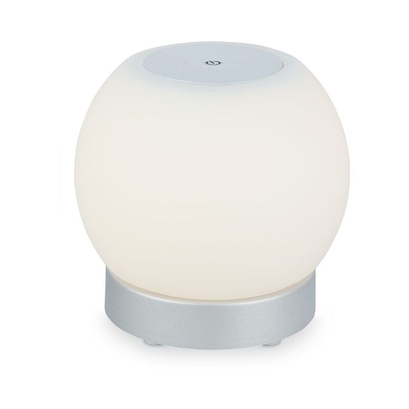 foto del prodotto lampada da tavolo a led ricaricabile dimmerabile in vetro senza fili con funzione touch 3w cromata 16cm briloner