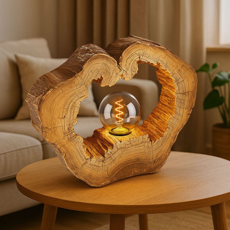 foto del prodotto lampada da tavolo a led tronco d albero lampada da comodino effetto legno lampada da tavolo disco d albero, plastica, 1x e27 filamento led bianco