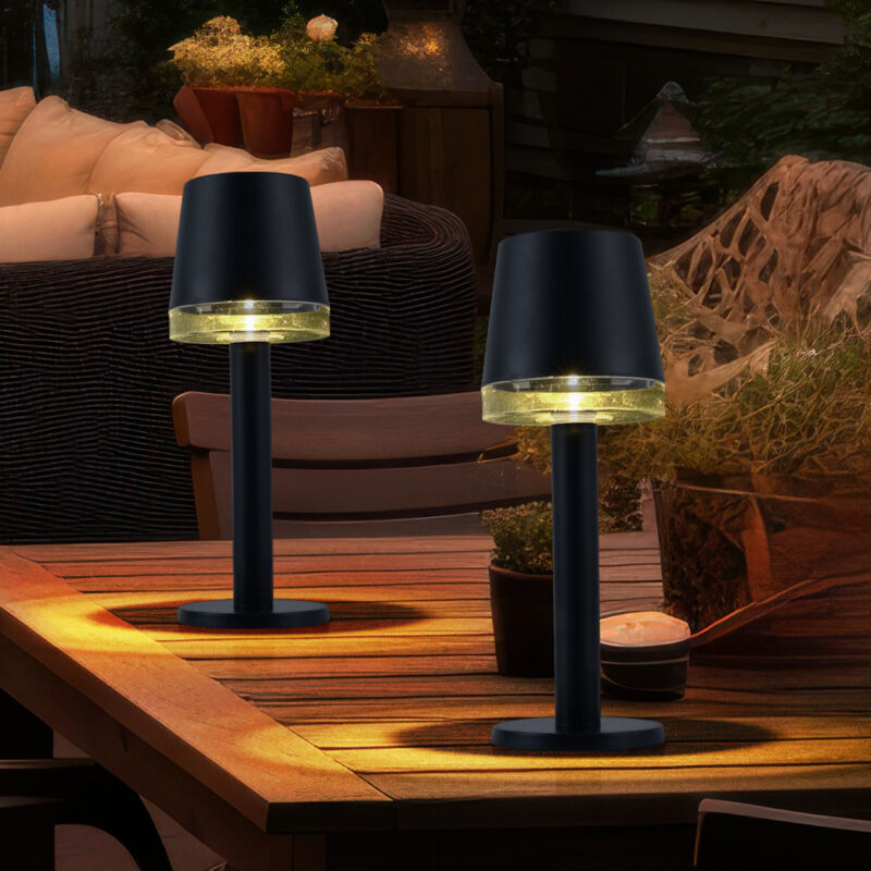 foto del prodotto lampada da tavolo a luce solare led lampada da esterno lampada da terrazza lampada da giardino, plastica trasparente nera, batteria 6 8 ore ip44,