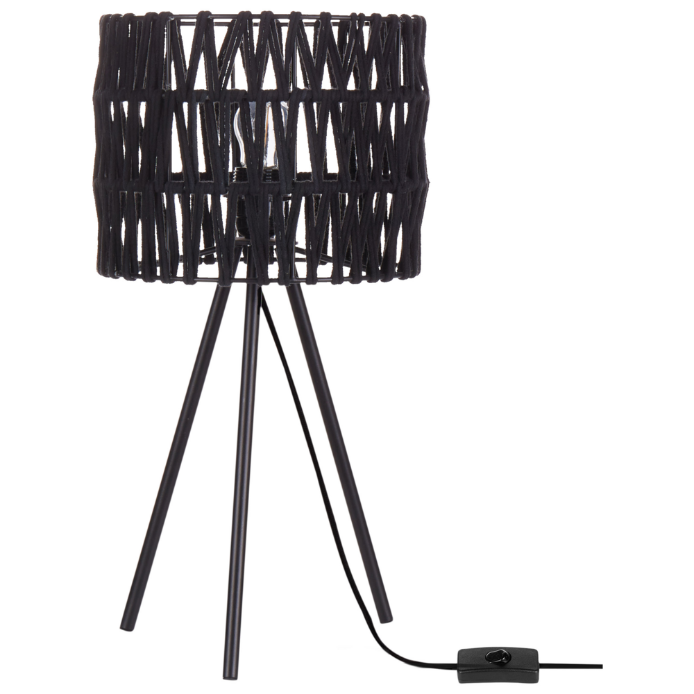 foto del prodotto lampada da tavolo a stelo con paralume in tessuto a luce singola con base a stelo in metallo nero design moderno accessori per la casa soggiorno