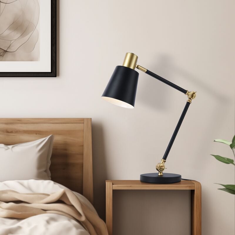 foto del prodotto lampada da tavolo abergele braccio regolabile metallo nero e color oro lux.pro