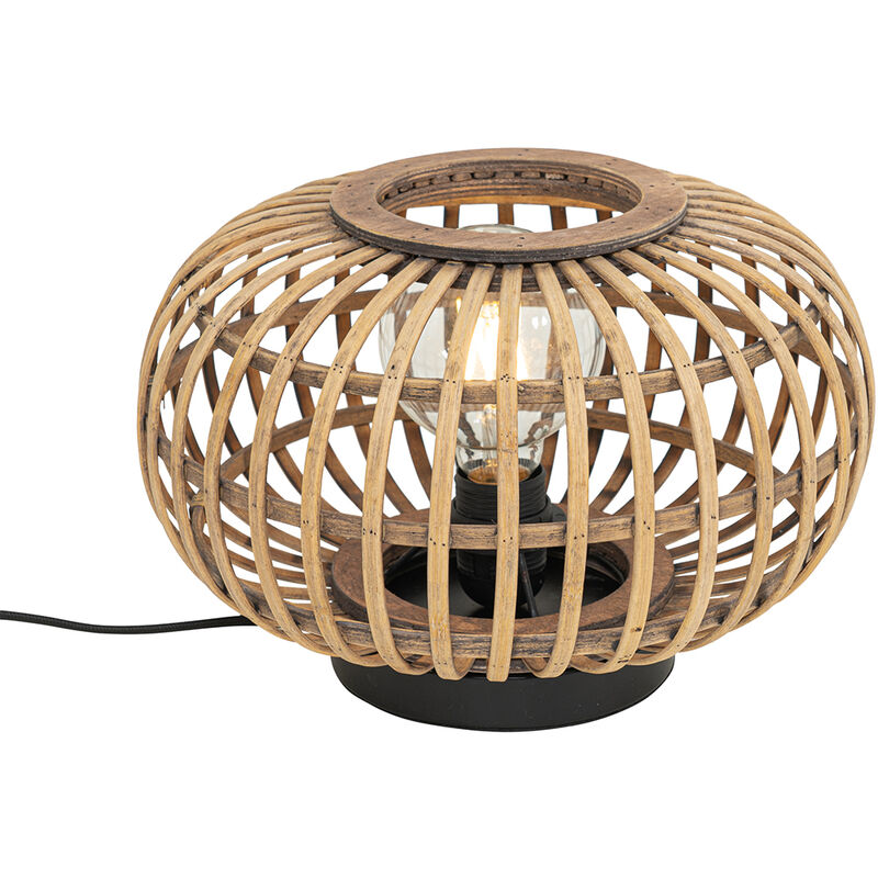 foto del prodotto lampada da tavolo amira orientale bamboo,acciaio legno nero tondo max. 1 x watt qazqa