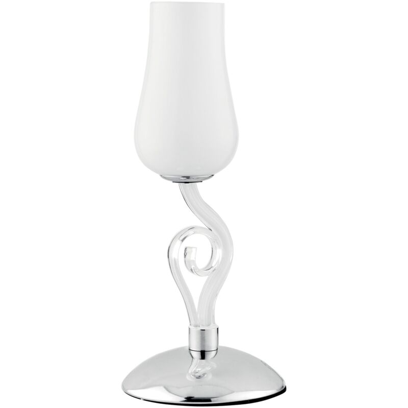 foto del prodotto lampada da tavolo angel in vetro bianco con dettagli cromati e trasparenti 34x15 cm. 