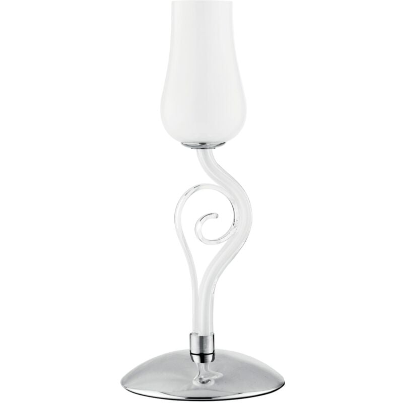 foto del prodotto lampada da tavolo angel in vetro bianco con dettagli cromati e trasparenti 43x18 cm. 