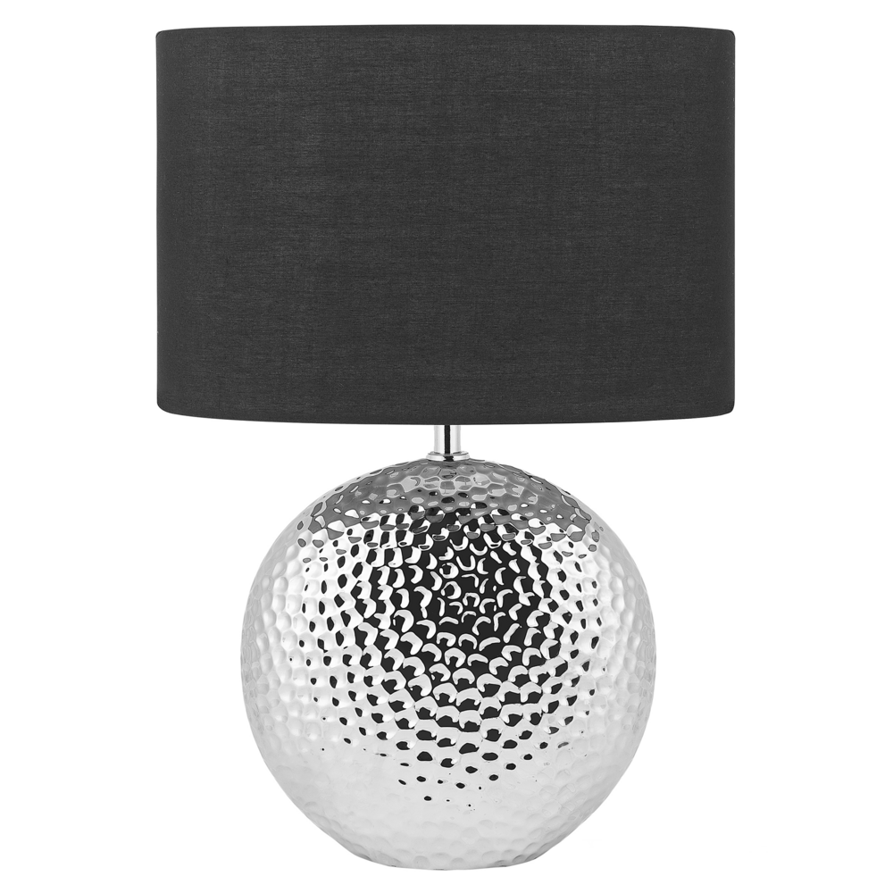 foto del prodotto lampada da tavolo argento e nero ceramica base lucida paralume tamburo in poliestere design glam