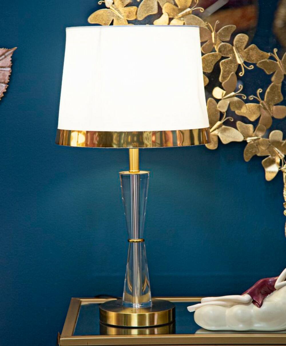 foto del prodotto lampada da tavolo arriccio, luce da scrivania, luminaria da ufficio, lampada da lavoro, 30x30 h56 cm, bianco e oro