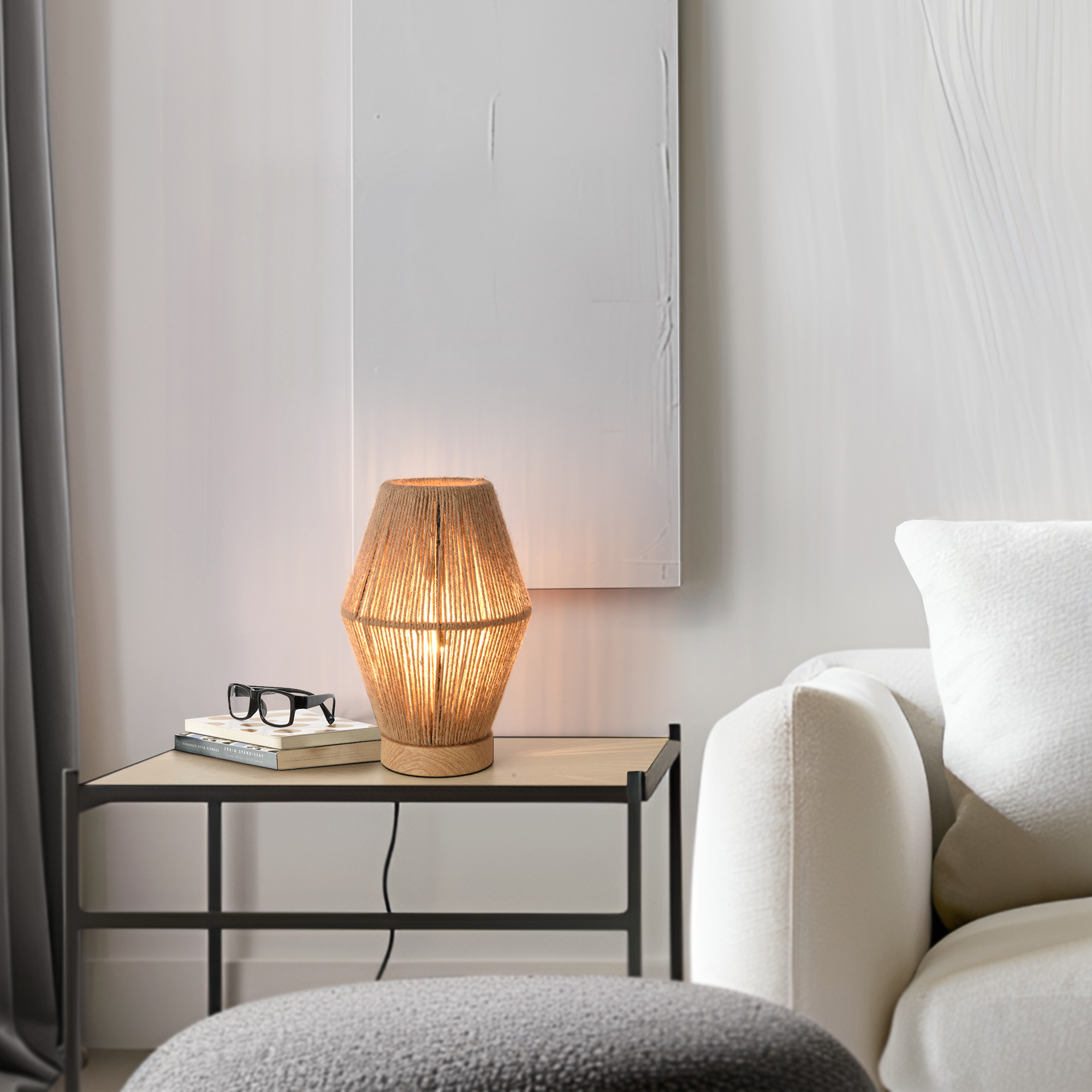 foto del prodotto lampada da tavolo arundel paralume bicono con corda di iuta naturale lux.pro