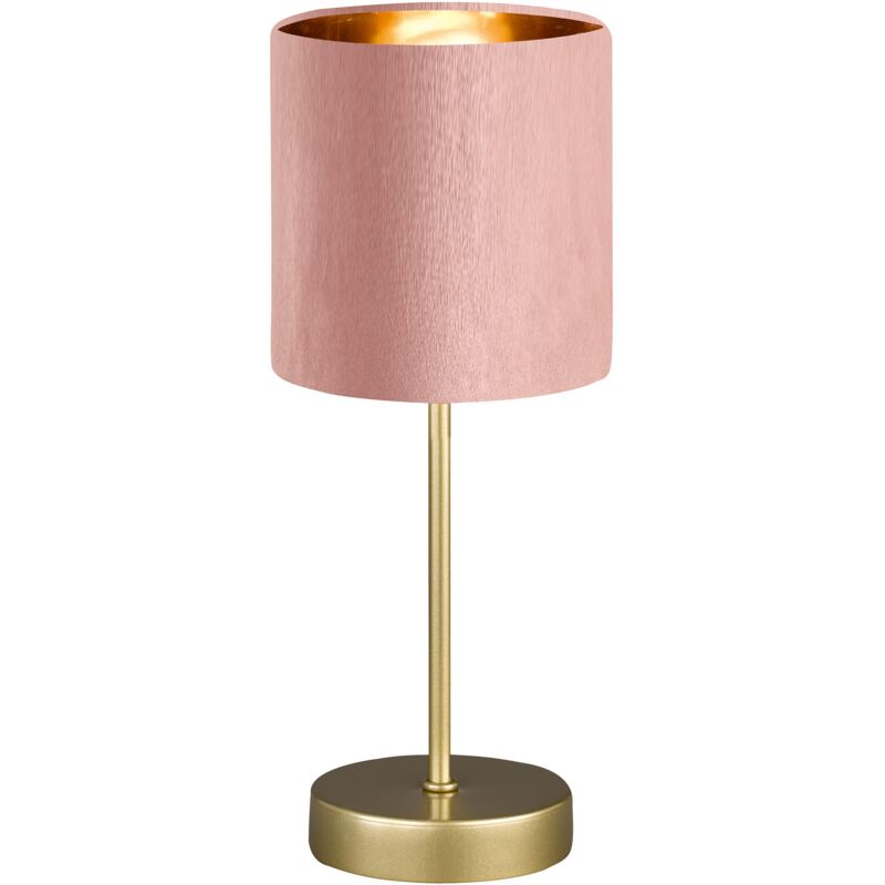 foto del prodotto lampada da tavolo aura, elegante lampada da tavolo dal design classico con interruttore a cavo, 1 attacco e 14, metallo dorato e paralume in velluto