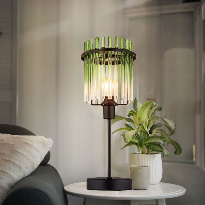 foto del prodotto lampada da tavolo bacchette in vetro verde chiaro comodino in vetro lampada da tavolo classica nero opaco, attacco e14, dxh 15x37,5 cm