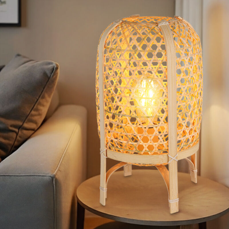 foto del prodotto lampada da tavolo bamb boho lampada da comodino camera da letto, metallo colore naturale, 1x presa e27, dxh 22x37cm