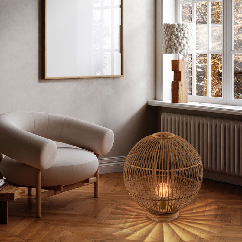 foto del prodotto lampada da tavolo bamb boho lampada da comodino camera da letto, soggiorno corridoio, colore naturale, 1x presa e27, dxh 50x53,5 cm