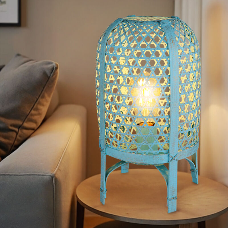 foto del prodotto lampada da tavolo bamb boho lampada da tavolo blu lampada da comodino camera da letto, metallo, 1x presa e27, dxh 22x37 cm
