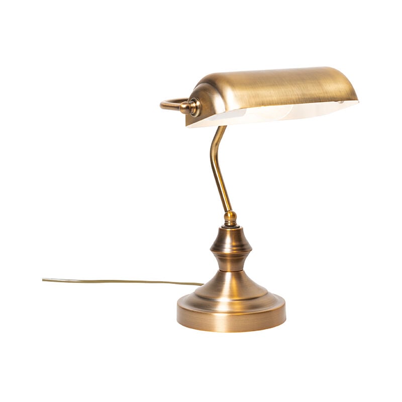 foto del prodotto lampada da tavolo banker classico acciaio bronzo oblungo max. 1 x watt qazqa