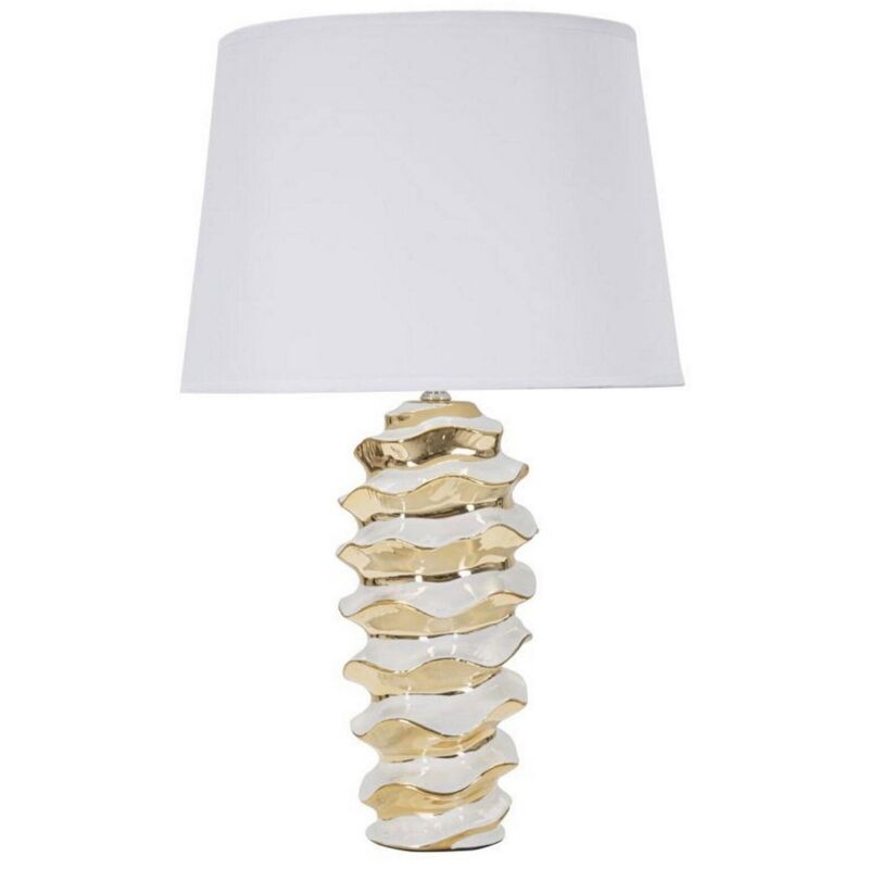 foto del prodotto lampada da tavolo baressa, luce da scrivania, luminaria da ufficio, lampada da lavoro, 33x33 h53 cm, bianco e oro dmora