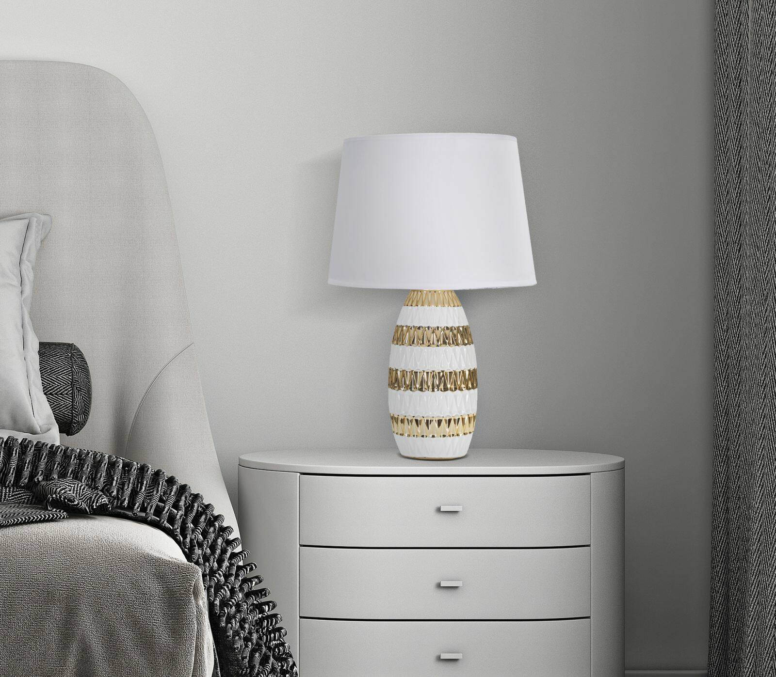 foto del prodotto lampada da tavolo barr, luce da scrivania, luminaria da ufficio, lampada da lavoro, 33x33 h50 cm, bianco e oro