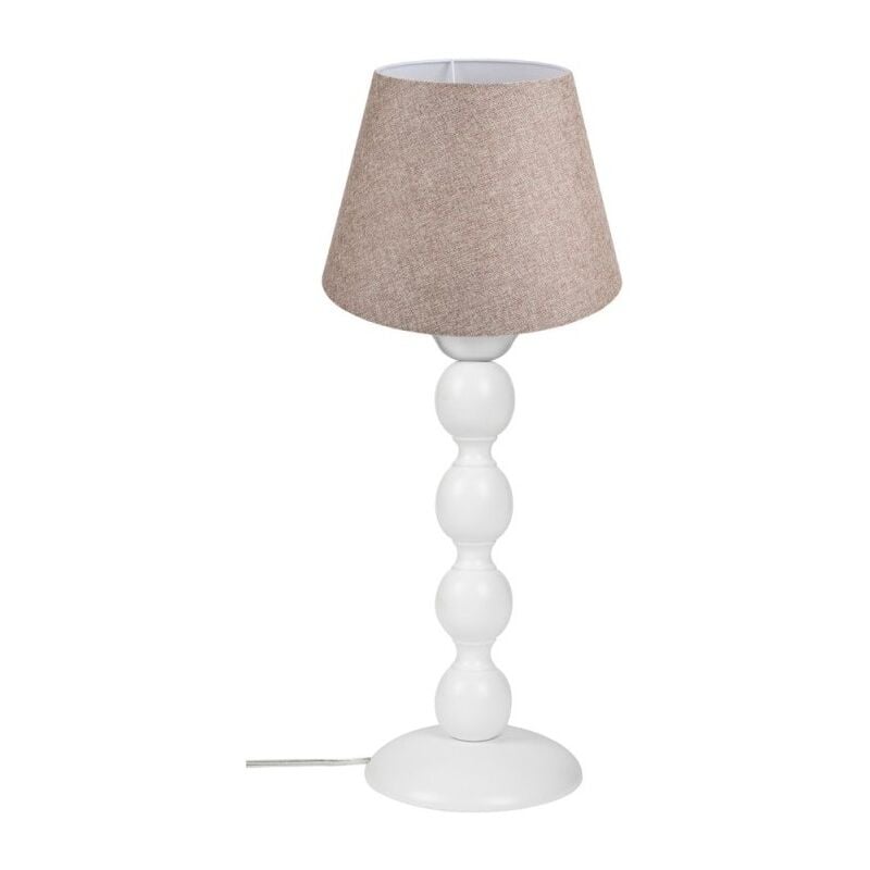 foto del prodotto lampada da tavolo base bianca e paralume tessuto colore beige lagunah372634