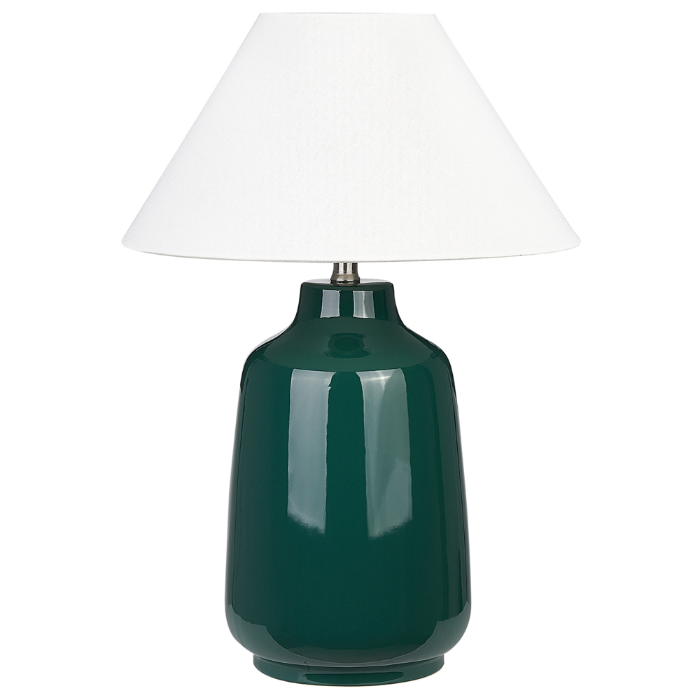 foto del prodotto lampada da tavolo base ceramica verde scuro paralume in tessuto illuminazione d'ambiente lampada da tavolo da comodino