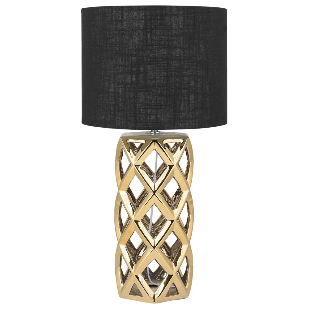foto del prodotto lampada da tavolo base dorata con paralume tamburo di colore ero abat jour design moderno