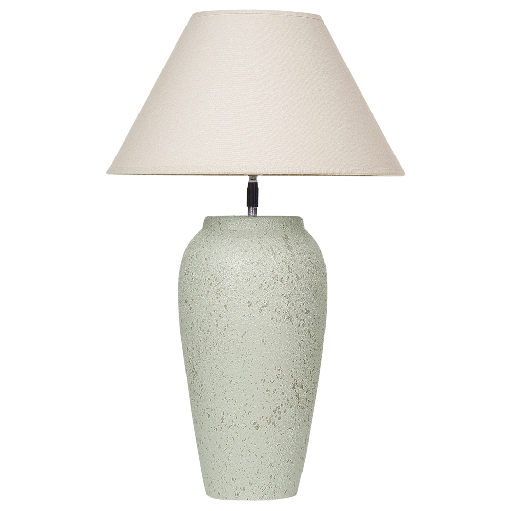 foto del prodotto lampada da tavolo base in ceramica bianca paralume a cono regolabile in lino effetto invecchiato design moderno e minimalista soggiorno camera da letto