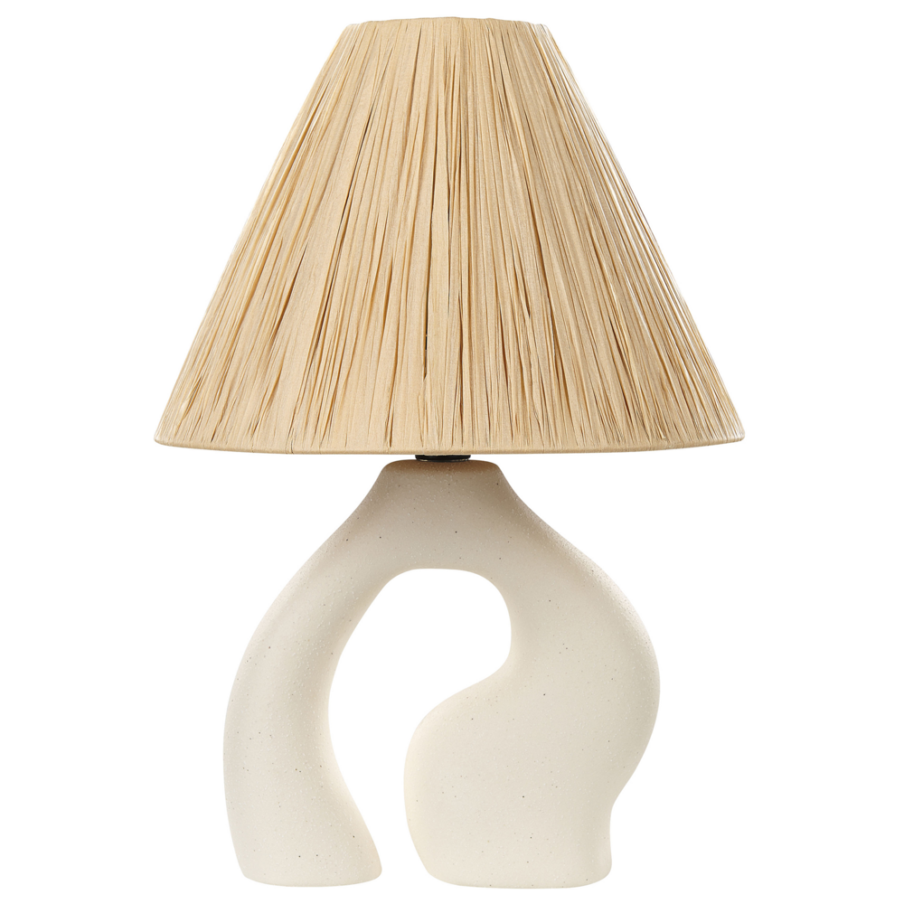 foto del prodotto lampada da tavolo base in ceramica bianca paralume in carta naturale luce da comodino