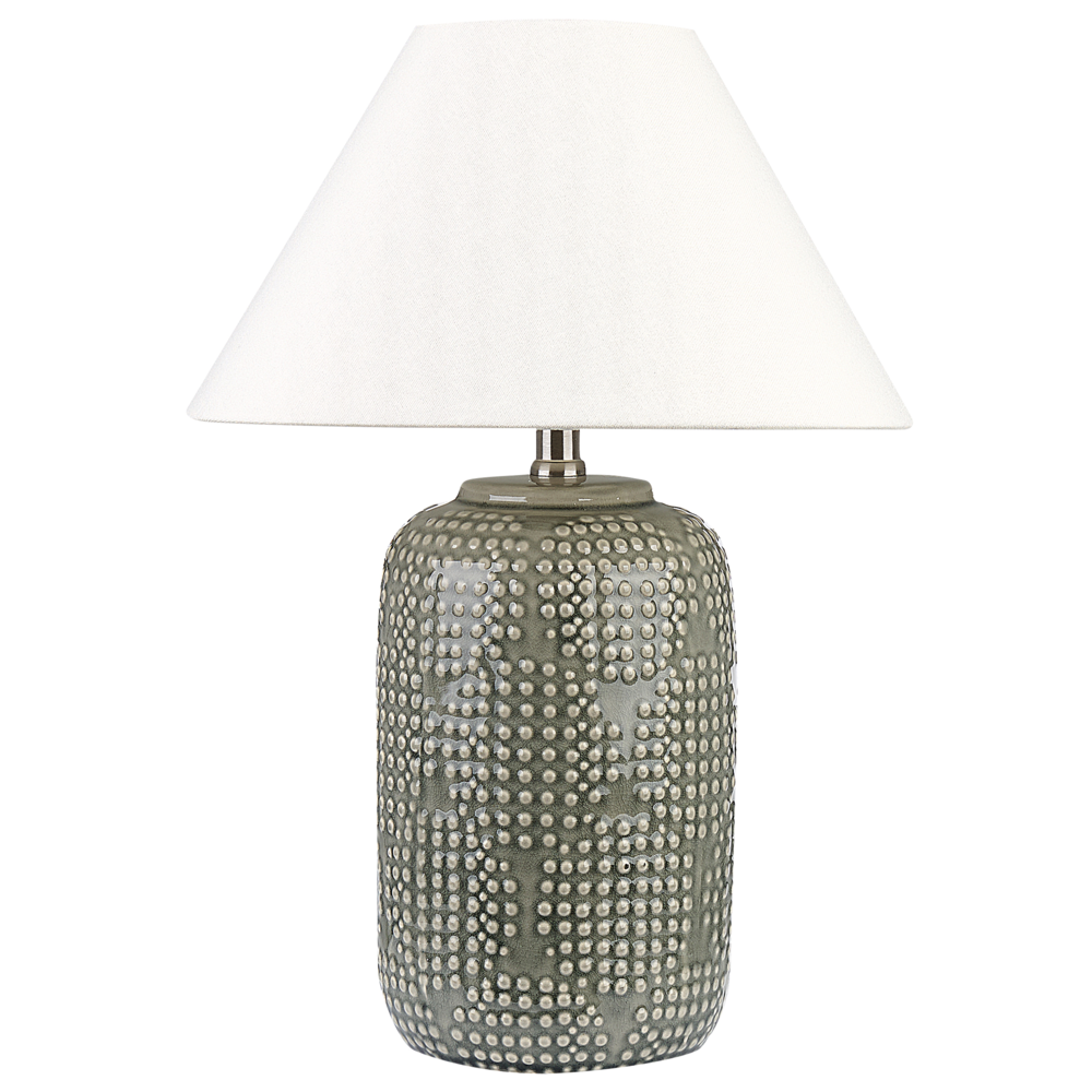 foto del prodotto lampada da tavolo base in ceramica blu scuro paralume in tessuto illuminazione d ambiente lampada da tavolo da comodino