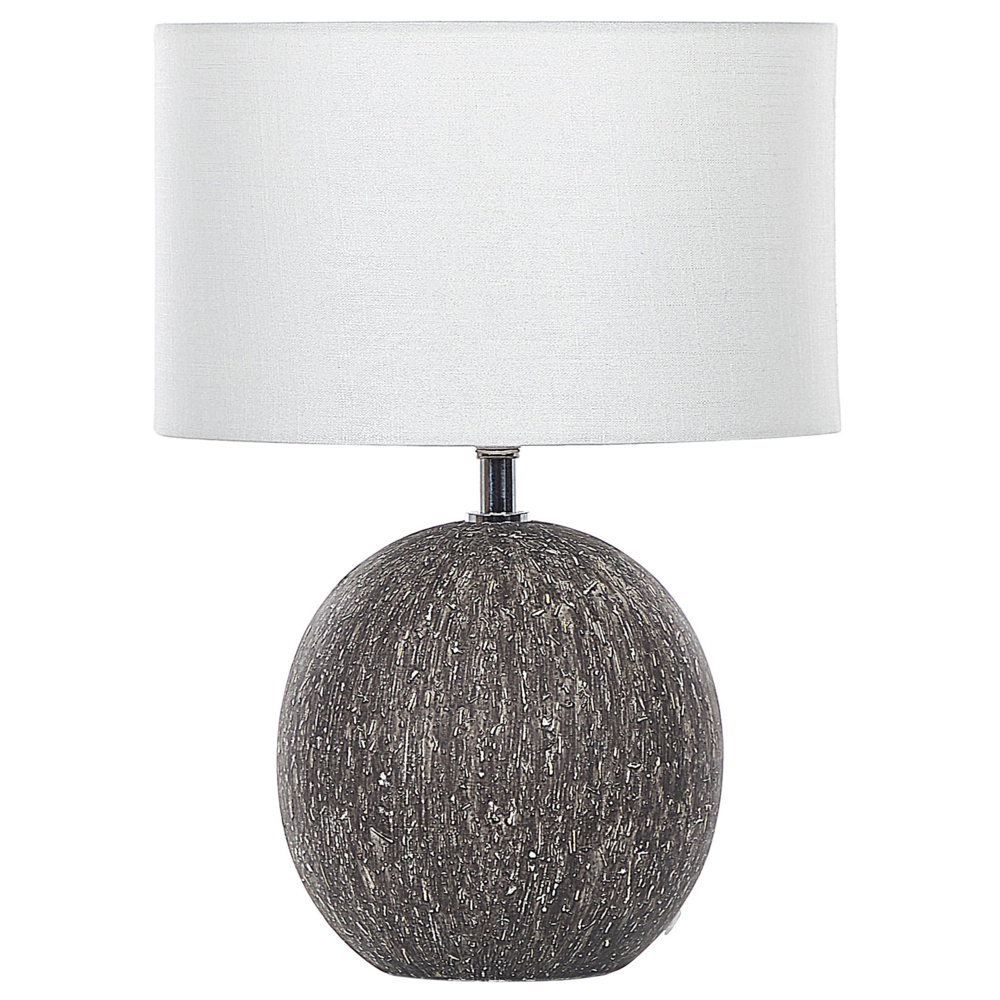 foto del prodotto lampada da tavolo base in ceramica nera forma unica paralume in tessuto bianco design moderno luce per la casa