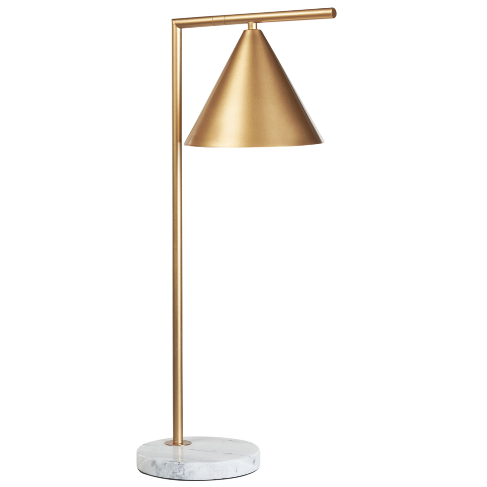 foto del prodotto lampada da tavolo base in marmo oro paralume a cono ufficio studio moderno